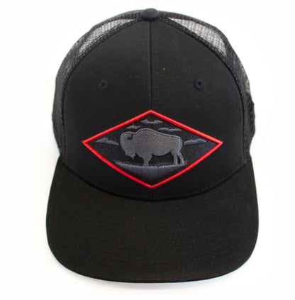 Red Diamond Black Vintage Trucker — Mid Profile 6-Panel