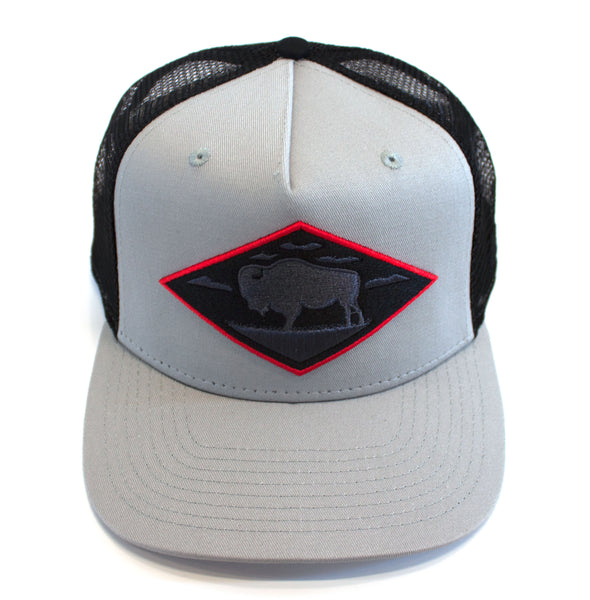LIMITED EDITION Red Diamond Gray Vintage Trucker — High Profile 5-Panel