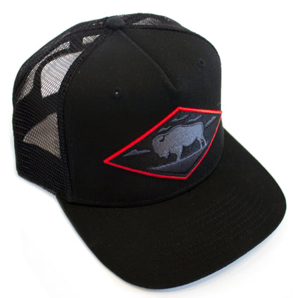 LIMITED EDITION Red Diamond Black Vintage Trucker — High Profile 5-Panel