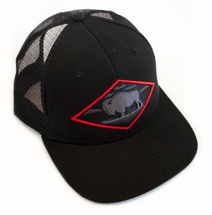 Red Diamond Black Vintage Trucker — Mid Profile 6-Panel
